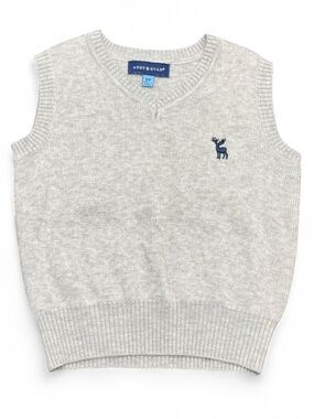 Andy & Evan Light Gray Knit V-Neck Sweater Vest with Blue Moose Logo Boys 2T